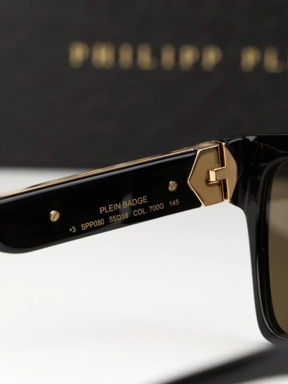 Philipp Plein Women Sunglasses Black Gold Mirror Square SPP080 700G NEW AUTHENTI